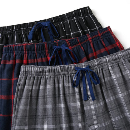 3pcs Men's Pajama Bottoms Autumn/Winter New Fashion Flannel Plaid Casual Sleeping Pants Elastic Waistband and Pocket