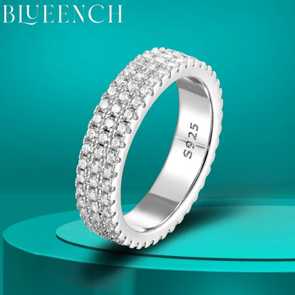 BLUEENCH Full Moissanite Ring 925 Sterling Sliver Plated 18k Eternity Band Hip Hop Rings for Woman