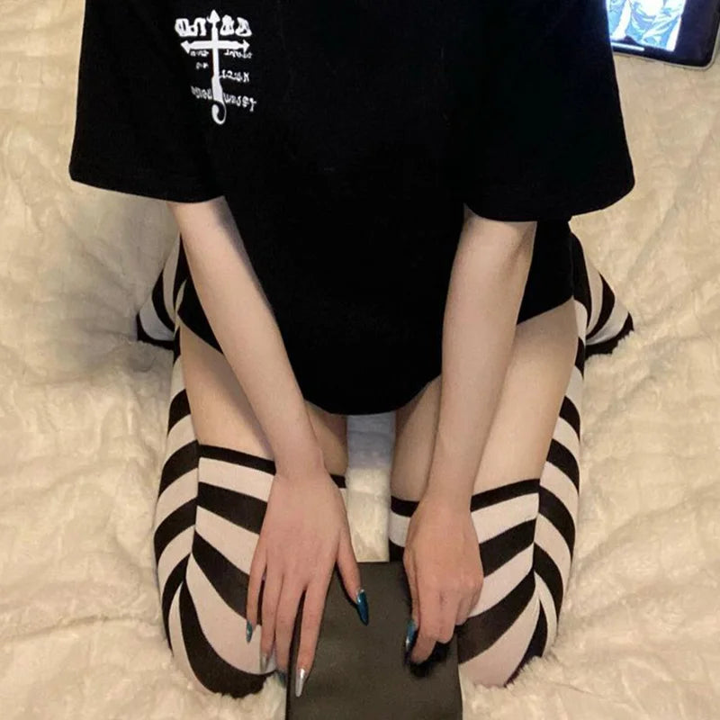 Anime  Cosplay Costume Adult Women T-shirt Knee Over Striped Socks Y2k Casual Top Halloween Outfits