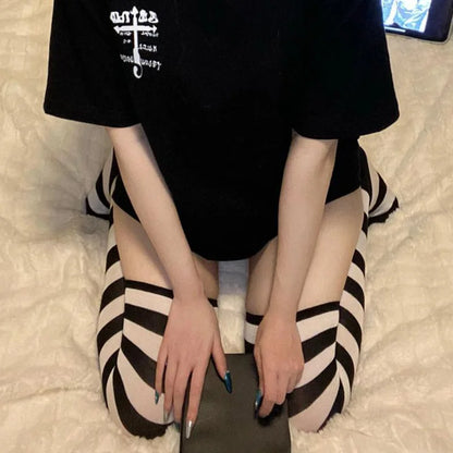 Anime  Cosplay Costume Adult Women T-shirt Knee Over Striped Socks Y2k Casual Top Halloween Outfits