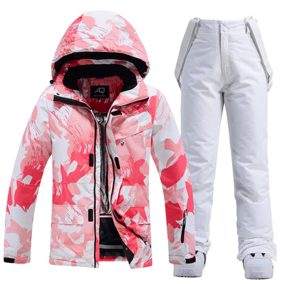 Fashion, Waterproof Snow Suit Sets for Women, Snowboarding Clothing, Ski Costumes, Winter Wear, Jacket Strap Pant for Girl's