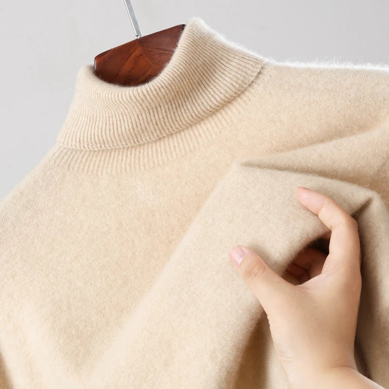 100% Wool High Neck Sweater with Pullover for Men, Autumn and Winter Warm and Full Sleeved Hot Selling New Knitted Base Sweater