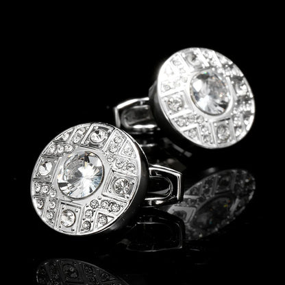 High Quality French Men’s Shirt Silver Plated Cufflinks Wedding Gifts Jewelry Enamel Crystal Groom Buttons Luxury Father Favors