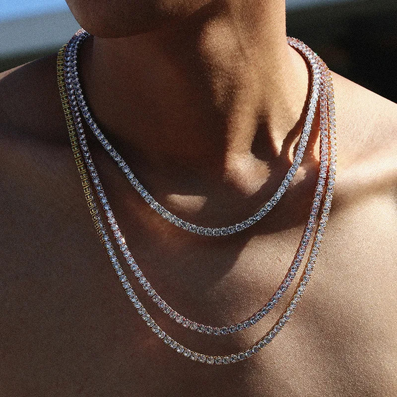 Hip hop jewelry necklace Tennis 3mm-6mm trendy classic tennis chain Copper inlaid zircon single row diamond chain