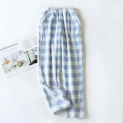 Men Autumn Winter Full Length Pajama Pants Thicken Flannel Sleep Bottom Casual