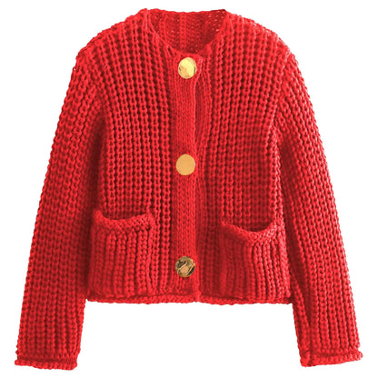 Womens Cropped Cardigan Sweater Button Down Chunky Knit Sweater Long Sleeve Fall Open Front Cardigan