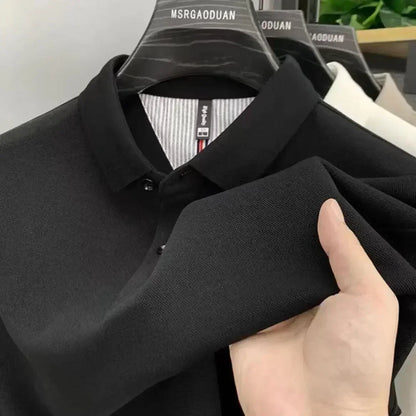 High-end cotton Polo shirt for men, new style for spring and autumn, long-sleeved, pure color, thickened
