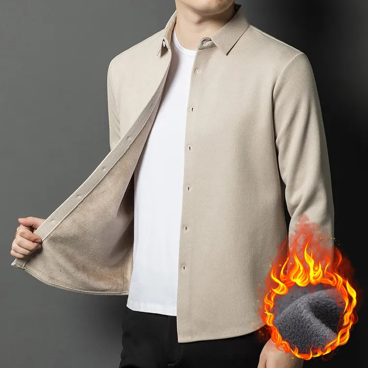 Men's Thermal Flannel Long Sleeves Shirt - Army Green (Black/Beige/Dark Green) 1.1% Cashmere | 450g Heavyweight Winter Warmth