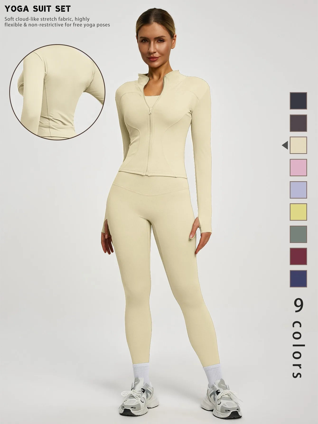 Fitfemme 2Pcs Women's Spring Yoga Sport Suit High Waist Legging Jacket Lifting Running Pants Outdoor Set