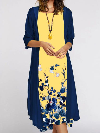 2025 autumn new EU-US cross-border fashion casual printed vest and dress 2-piece set