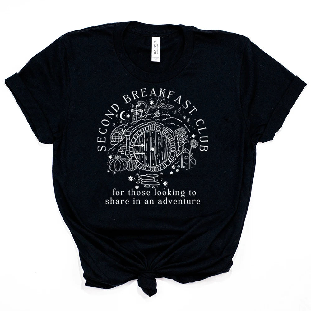 Second Breakfast Club Shirt LOTR The Shire T-shirt Literature Bookworm Tees Vintage Aesthetic Clothes Middle Earth Tshirt Tops