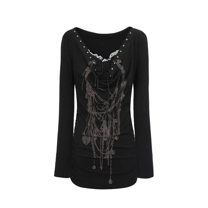 Karrram Grunge Aesthetics Tattoo Print T-shirt Japanese Y2k Fake Two-piece Tops Trashy 2000s Style Streetwear Black Gothic Punk