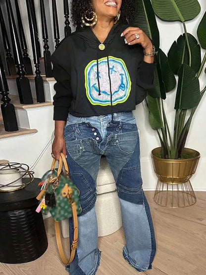 GLOURI Women's Flare Jeans, Vintage Washed High Stretch Deconstructed Denim Pants with Pockets, Casual Bell Bottom Jeans