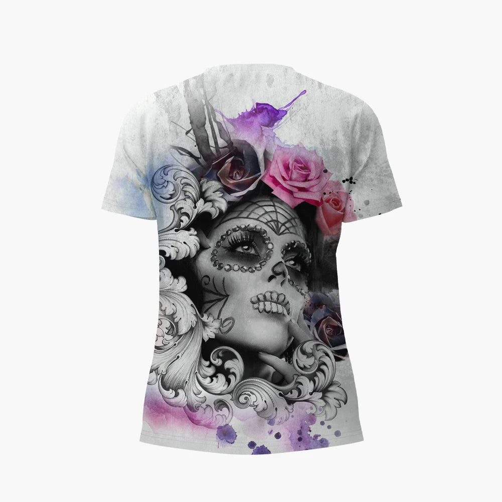 Skulls T-shirt Women's Shirt Fashion Short Sleeve New Casual Top Tee Ladies Girl Clothing V Neck T Shirt For Women