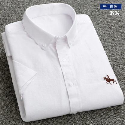 New Men's Social Shirt Short Sleeve 100% Pure Cotton Oxford Soft Buttoned Plaid Formal Male Clothes Pocket Social Shirt S-7XL