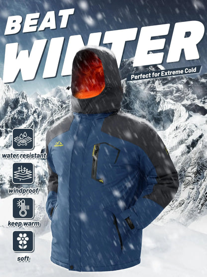 Men's Water-Resistant Ski Jacket Winter Fleece Lined Snow Coat Warm Windproof Outdoor Jacket