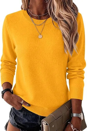 Women's Fashionable Wool Blend Sweater, Long-Sleeved with a Round Neck,