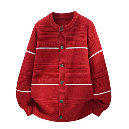 Legible Autumn and Winter Casual Sweater Men Loose Knitted Cardigan Male Round Neck Collar Sweatercoats Man