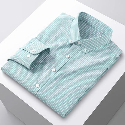 100% Cotton Men's Oxford Shirts Spring Autumn Long Sleeve Basic Casual Solid Striped Button Down Social Business Formal Plus 5XL