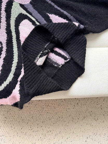 Autumn Winter Fashion Indoor Casual Geometric Knitting Pullovers Women's O-Neck Long Sleeve Loose Warm Inner Cloth Sweaters