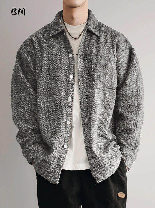 Mens Japanese Vintage Flannel Shirt Thick Warm Long Sleeve Loose Fit Plus Size High Quality Autumn Winter Soft Coat Harajuku Top