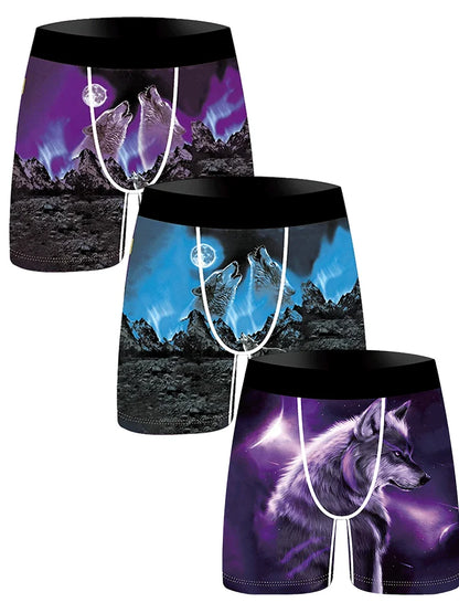 3Pcs Lion Wolf Print Men Underwear Boxers Men's Novelty Underpants