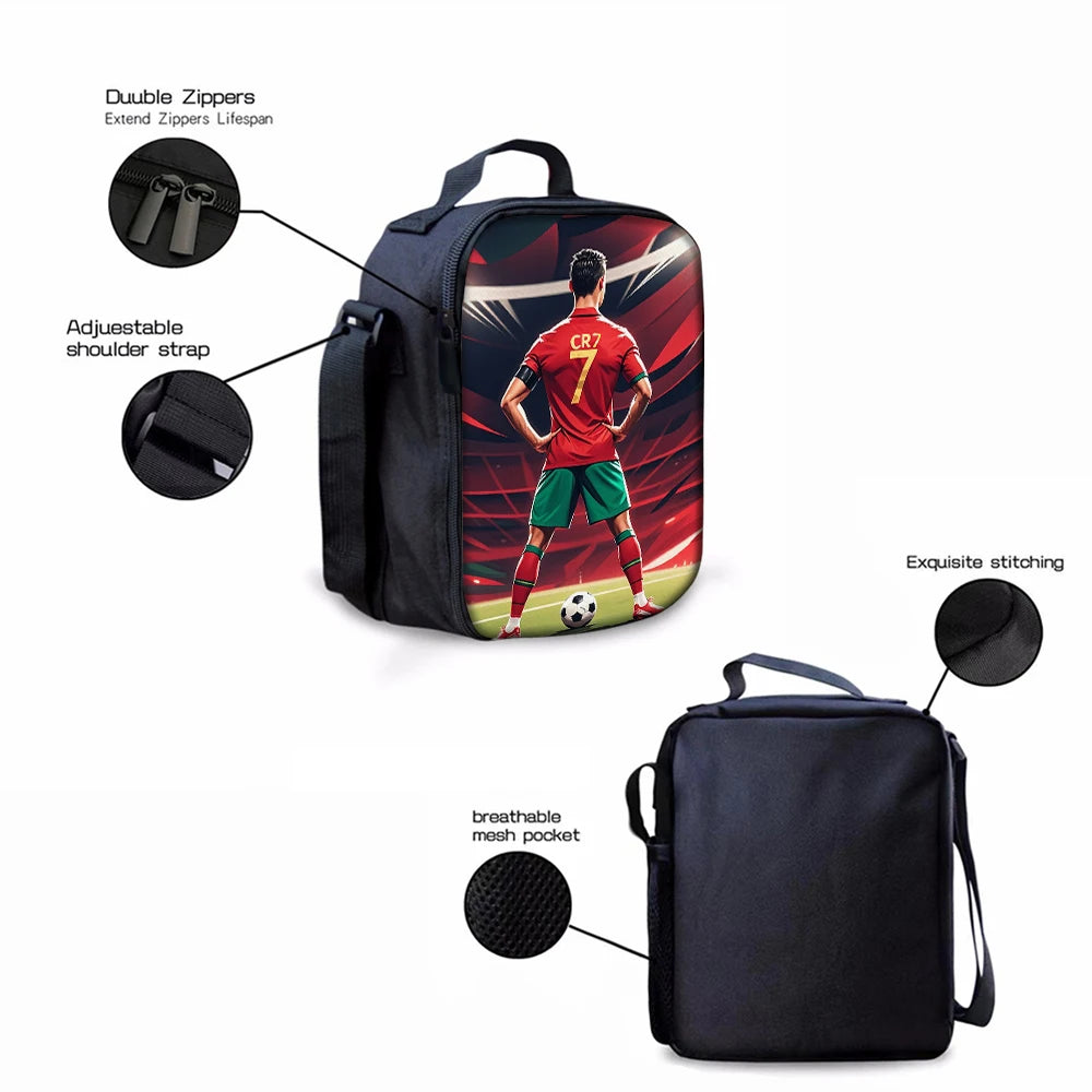 3-Piece CR7 Soccer Star Pattern Backpack Set – Large-Capacity Casual Backpack with Matching Clutch & Tote Bag, Perfect for Daily