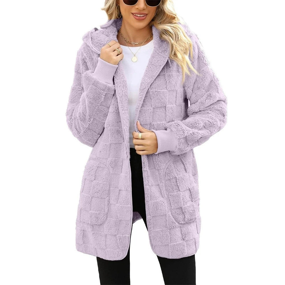 Autumn Winter Women Hooded Plush Velvet Jacket cardigan coats Oversized