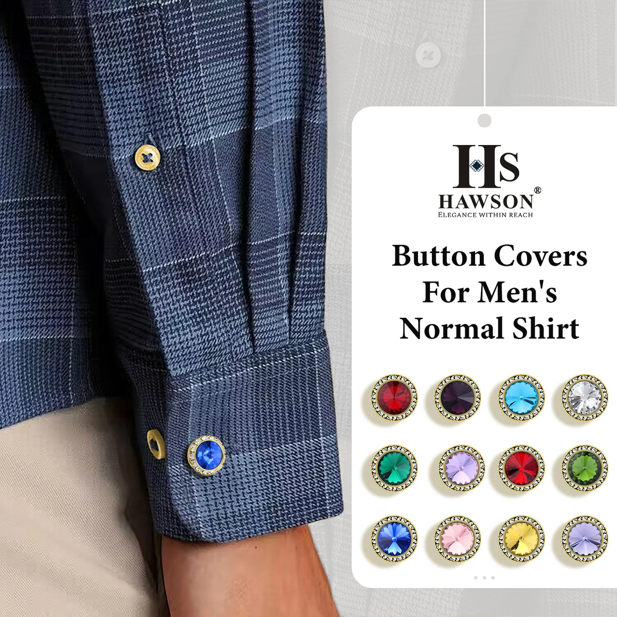 HAWSON Men's Crystal Button Cover, Birthstone Button Cover Plain Shirt and French Shirt Accessory Gift.