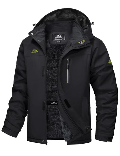 Men's Winter Jacket Waterproof Windproof Fleece Lined Parka Warm Thermal Coat with Removable Hood Outdoor Ski Snowboard Jacket