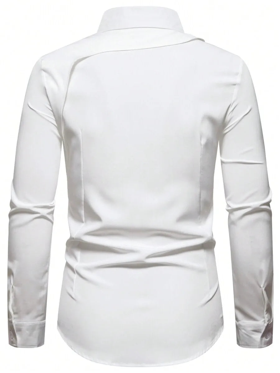 Men's Solid White Long Sleeve Button-Up Shirt Casual Business Style