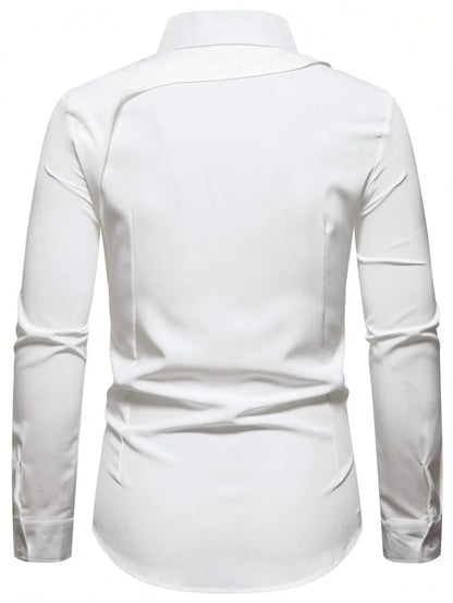 Men's Solid White Long Sleeve Button-Up Shirt Casual Business Style