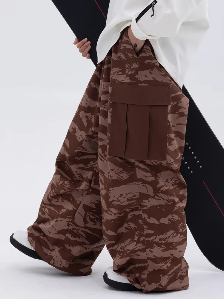 New Ski Pants Men's and Women's Outdoor Veneer Windproof Waterproof Warm Leopard Print Loose Slip
