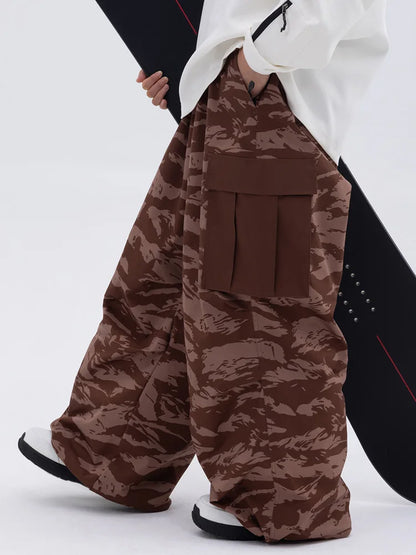 New Ski Pants Men's and Women's Outdoor Veneer Windproof Waterproof Warm Leopard Print Loose Slip
