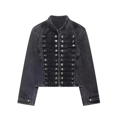 New Vintage Denim Jacket For Women Solid Round Neck Slim Fit Short Jackets 2026 Spring Lady Daily High Street Outerwears
