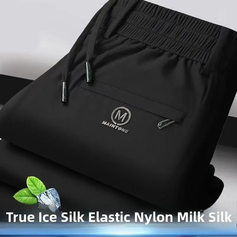 High-End Business Ice Silk Long Pants Sporty Summer Cool Feeling Casual Thin Men's Loose Straight Leg West Pants