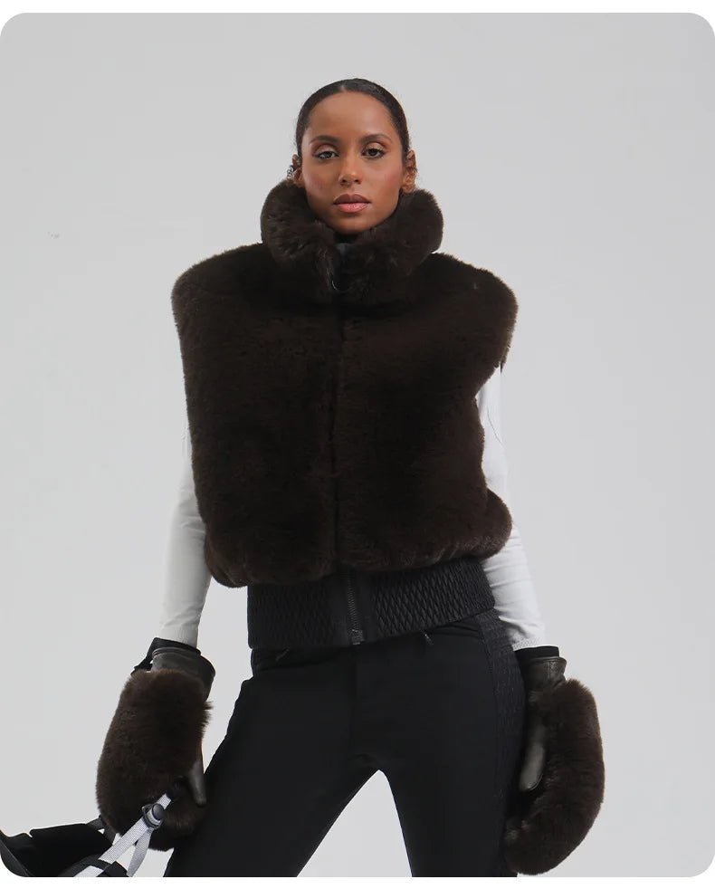 GSOU SNOW Women Fuzzy Faux Fur Vest Coat Ski Jacket Sleeveless Zip Shaggy Waistcoat Winter Daily Warm Outdoor Sport
