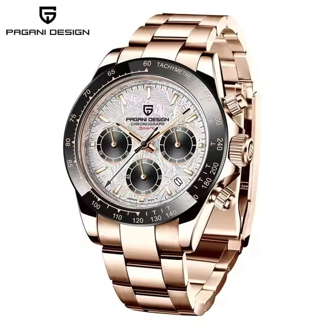 PAGANI DESIGN PD1644 Men's VK63 Quartz Chronograph Watch Sapphire Glass Stainless Steel 100M Waterproof Sport Wristwatch