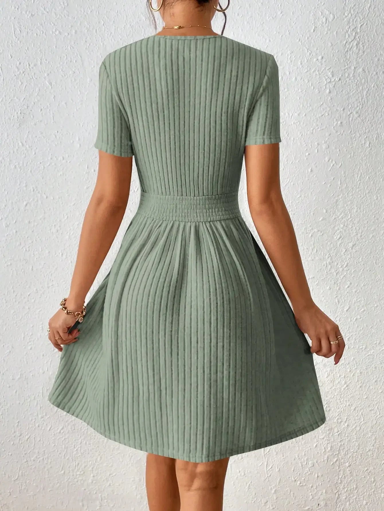 Fashionable Casual Solid Color Ribbed Waist Knitted A-Line Dress New Arrival Comfortable Elegant Women's Clothing