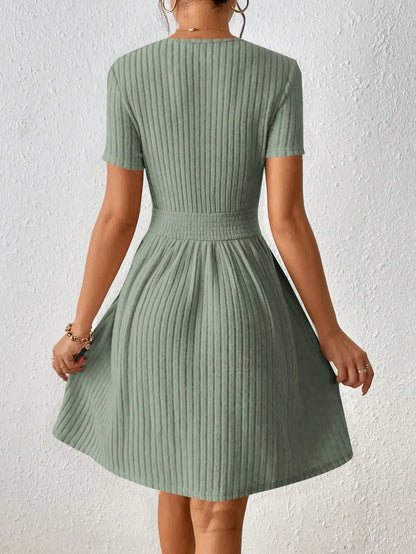 Fashionable Casual Solid Color Ribbed Waist Knitted A-Line Dress New Arrival Comfortable Elegant Women's Clothing