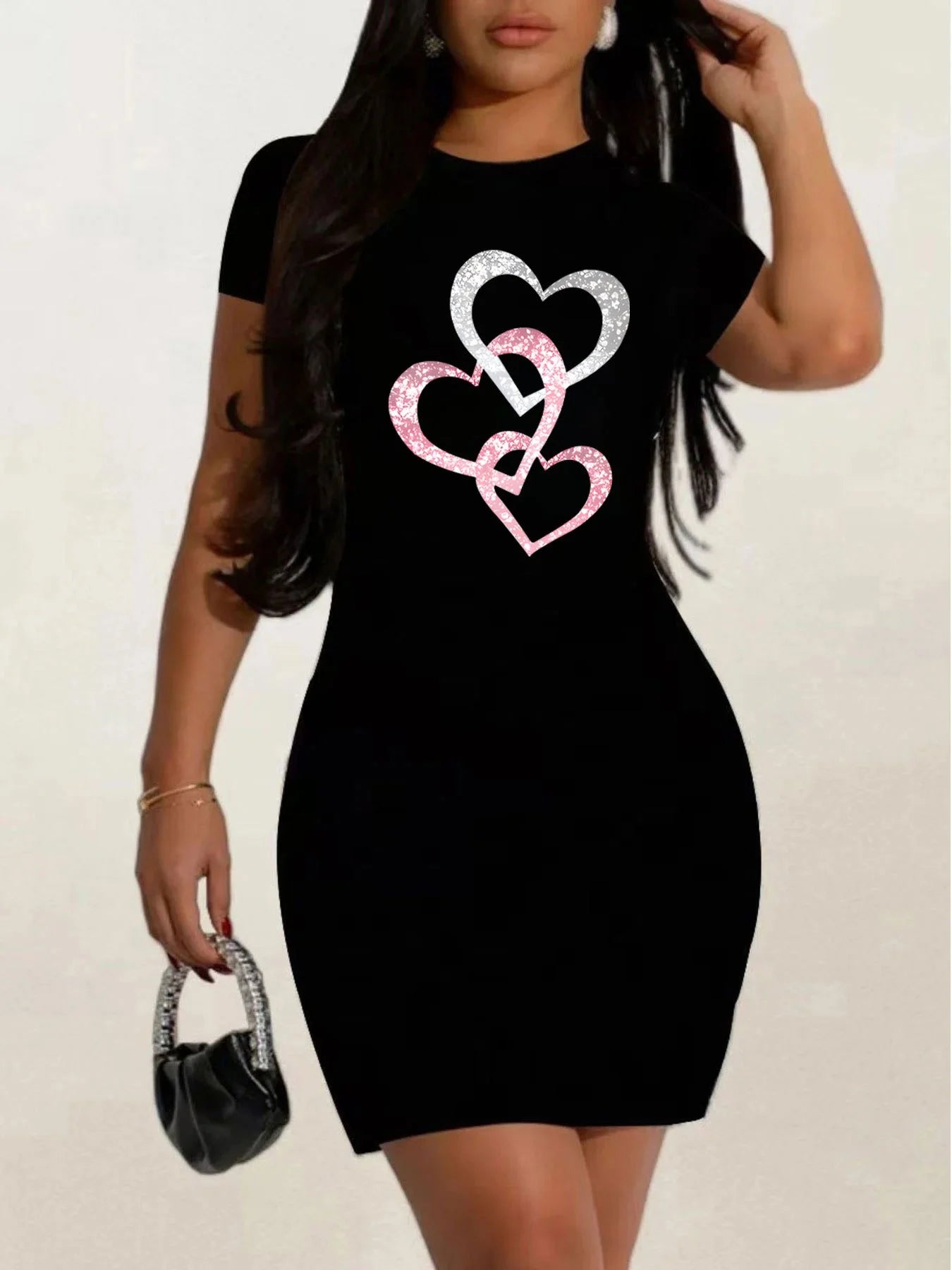 summer Short sleeves black tshirt dress Women's Casual  Graphic TShirt Dress  Short Sleeve Round Neck Loose Fit SpringSummer