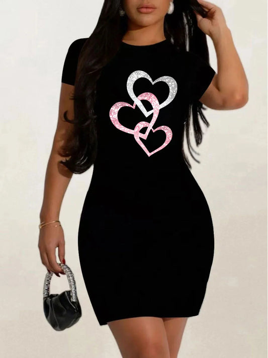 summer Short sleeves black tshirt dress Women's Casual  Graphic TShirt Dress  Short Sleeve Round Neck Loose Fit SpringSummer
