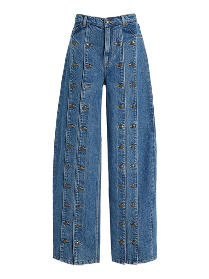 Women's Spring Autumn Stylish Button Jeans Pants 2025 New Vintage Denim Long Vintage Trousers Woman Bottoms Clothes for Ladies