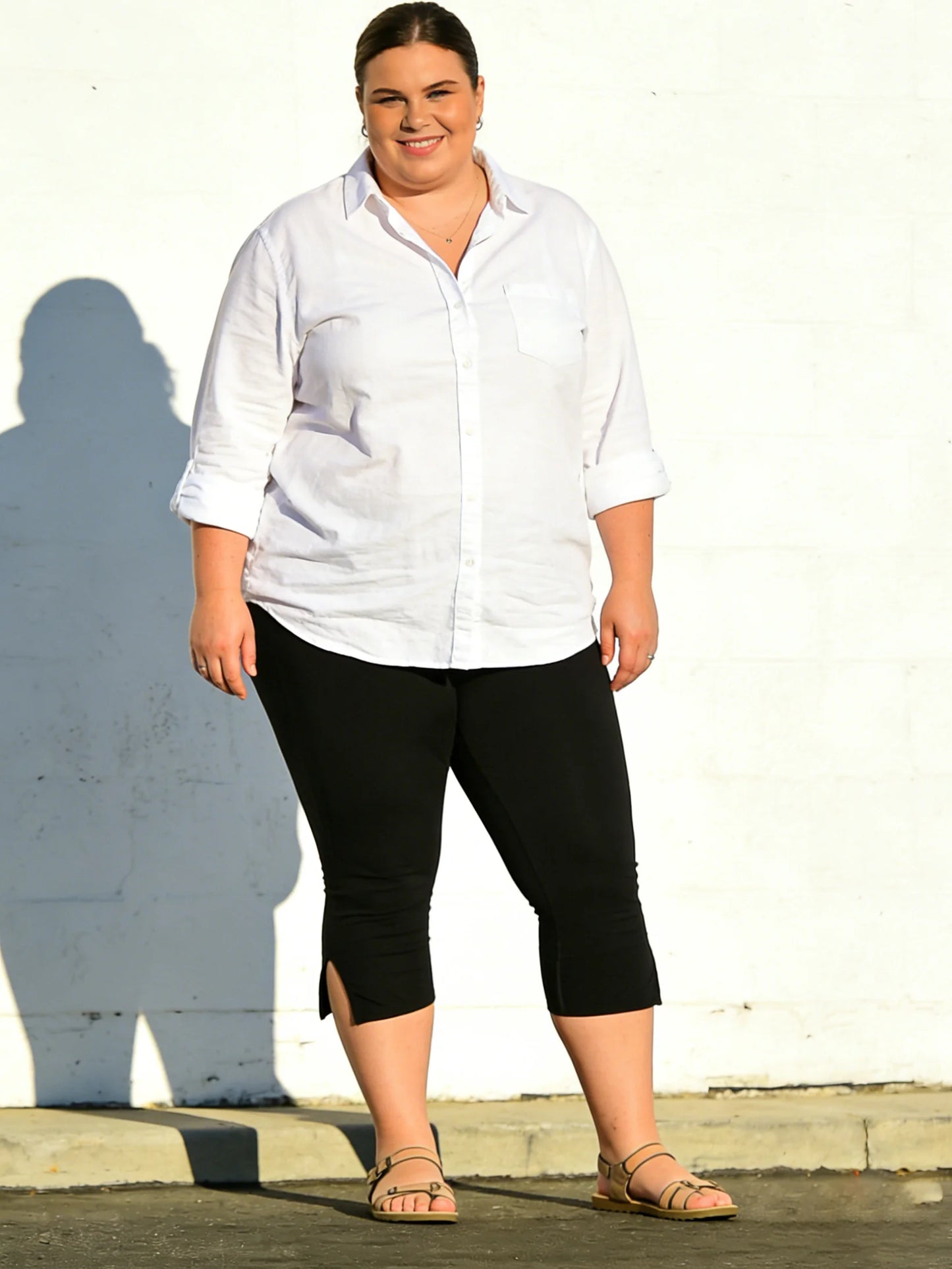 Women's Plus Size Capri Leggings High Waist Tummy Control, Stretchy Yoga Workout Pants (XL-5X) - Capri Split Hem Pants Plus Size