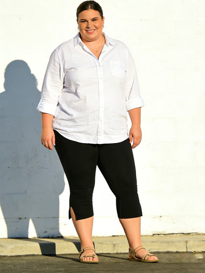 Women's Plus Size Capri Leggings High Waist Tummy Control, Stretchy Yoga Workout Pants (XL-5X) - Capri Split Hem Pants Plus Size