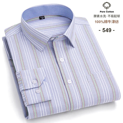 Men's Social Shirts Long Sleeve 100%Pure Cotton Oxford Buttoned Plaid Formal Male Casual Clothes Oversized Shirt Plus Size S-7XL