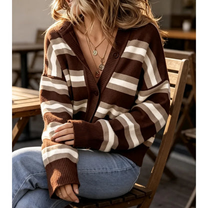 Womens Long Sleeve Cropped Striped Chunky Knit Cardigans Sweaters Long Sleeve Lightweight Open Front Button Tops Outfits