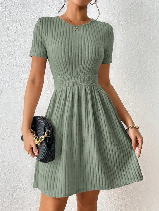 Fashionable Casual Solid Color Ribbed Waist Knitted A-Line Dress New Arrival Comfortable Elegant Women's Clothing