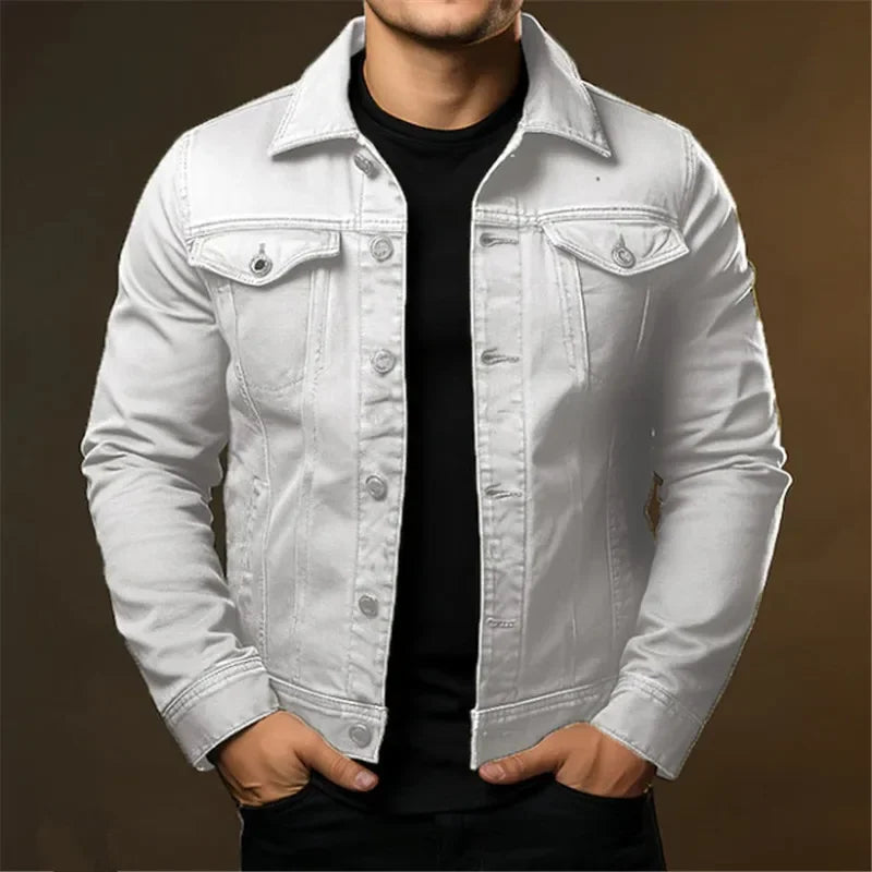 NewMen's Fashion Casual Denim Jackets Spring Autumn Solid Turn Down Collar Streetwear Jean Outwear Coats Male Daily Denim Jacket