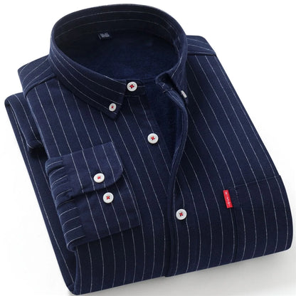 Men's Thickened Flannel Warm Striped Shirt Autumn Winter Casual Style Wear Resistant Durable Outerwear Youth Popular Fashion